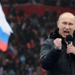 Vladimir Poutine pour un discours devant plus de 100000 spectateurs d'un match de foot