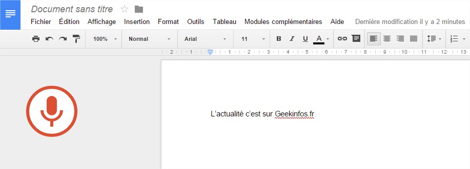 Dictée vocale de Google Docs