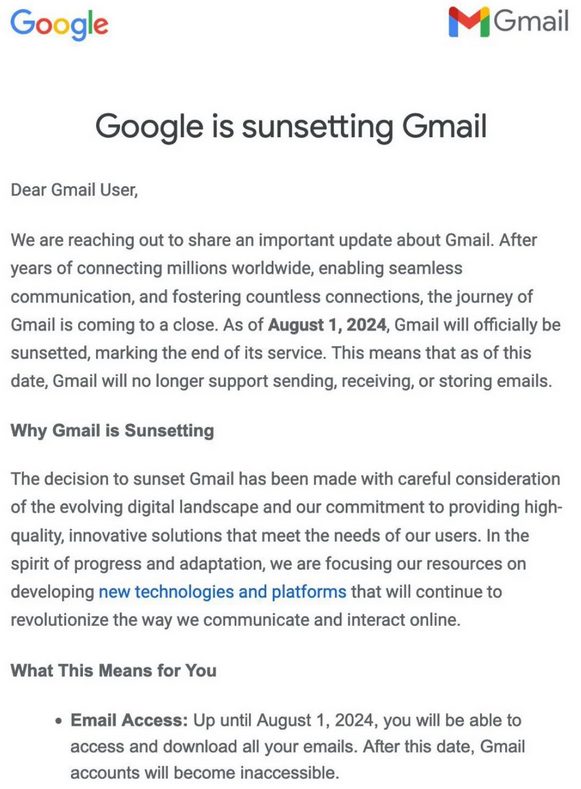 Fin du service Gmail annoncé ?